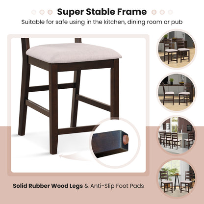 Counter Height Bar Stools with Padded Seat and Wooden Frame, Set of 2