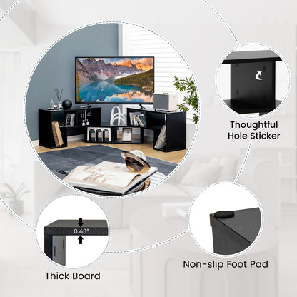 Adjustable 3-Piece TV Console with Shelves for TVs up to 65 Inch in Black Finish