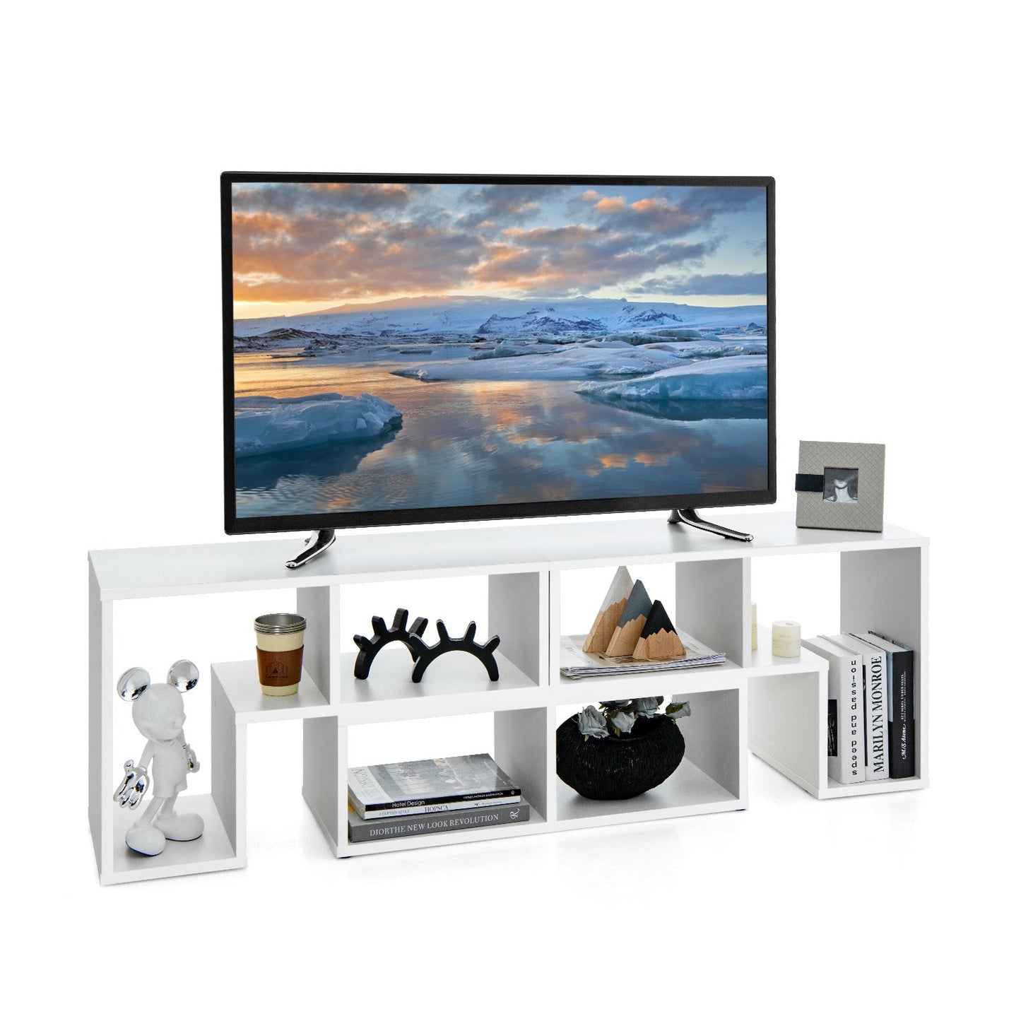 Adjustable 3-Piece TV Console with Shelves for TVs up to 65 Inch in White Finish