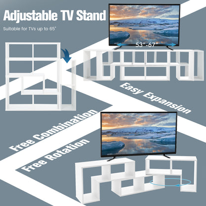 Adjustable 3-Piece TV Console with Shelves for TVs up to 65 Inch in White Finish