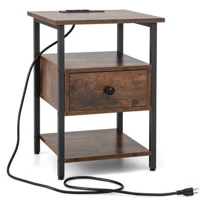 Modern 3-Tier Nightstands with Drawer and Built-in Charging Station