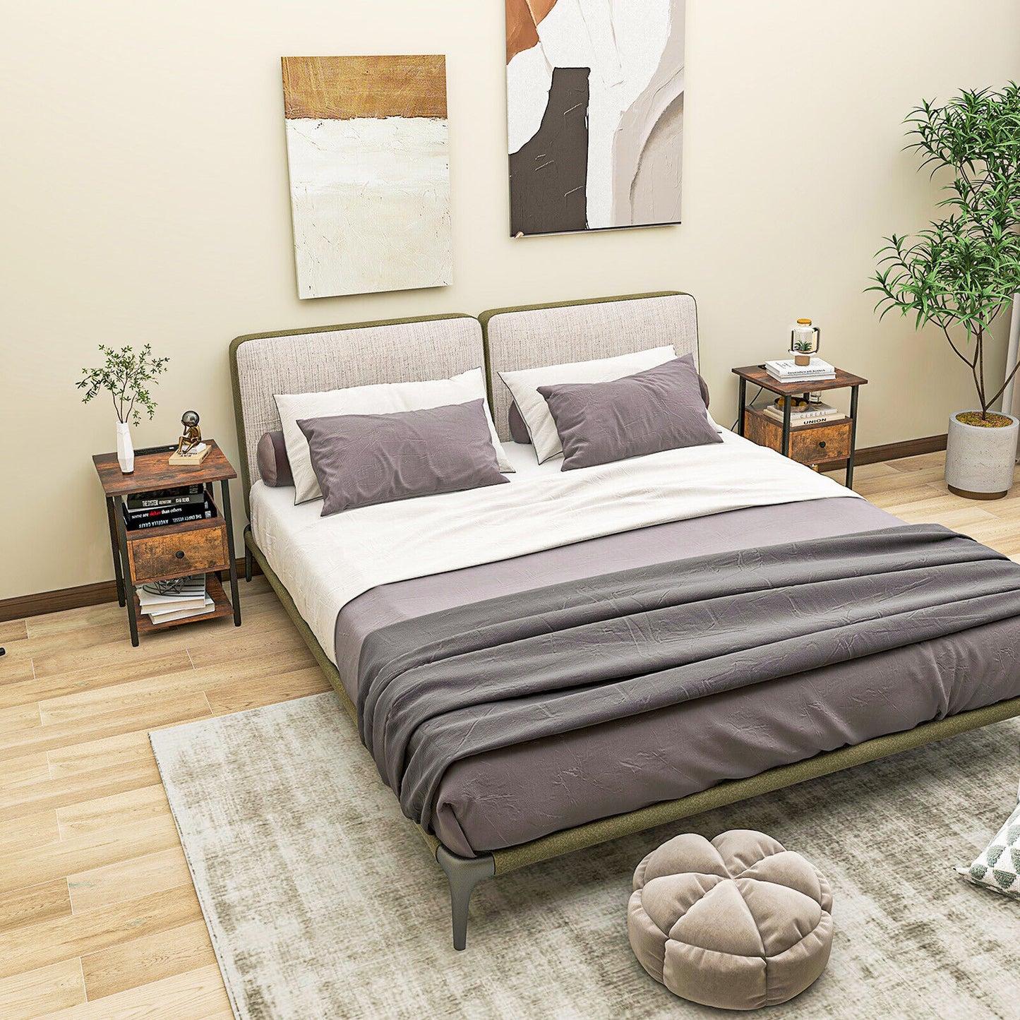 Modern 3-Tier Nightstands with Drawer and Built-in Charging Station