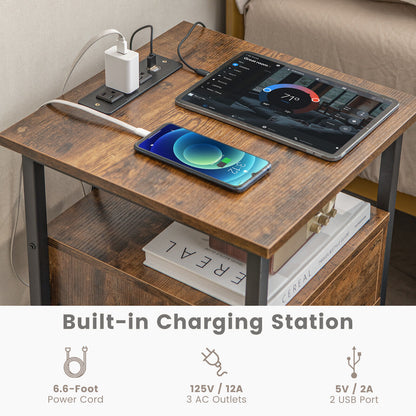 Modern 3-Tier Nightstands with Drawer and Built-in Charging Station