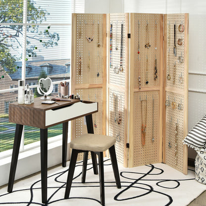 4 Panel 5 Foot Folding Pegboard Display Room Divider - Natural