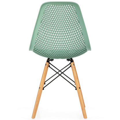Set of 4 Modern Plastic Hollow Dining Chairs with Wooden Legs for Home and Office - Green