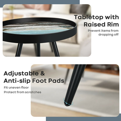 2 Piece Nesting End Table Set with Raised Tray Tops and Metal Legs for Living Room