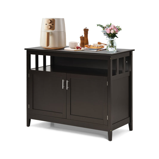 Modern Wooden Kitchen Storage Cabinet with Double Doors and Open Shelf - Brown