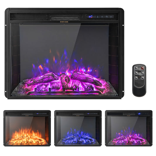 26 Inch Recessed Electric Fireplace with Customizable Flame Brightness