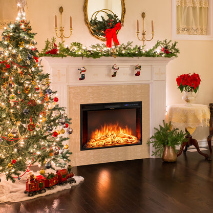 26 Inch Recessed Electric Fireplace with Customizable Flame Brightness
