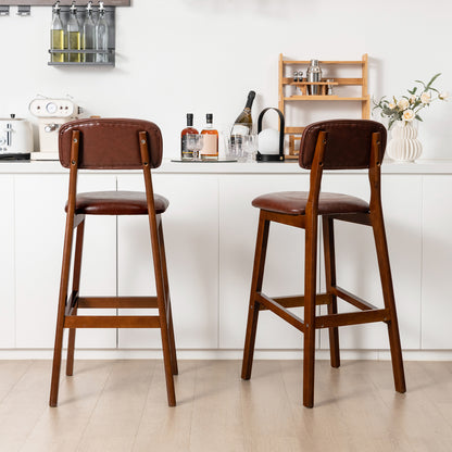 Set of 2 Counter Height PU Leather Bar Stools with Solid Wood Legs, 29 Inch