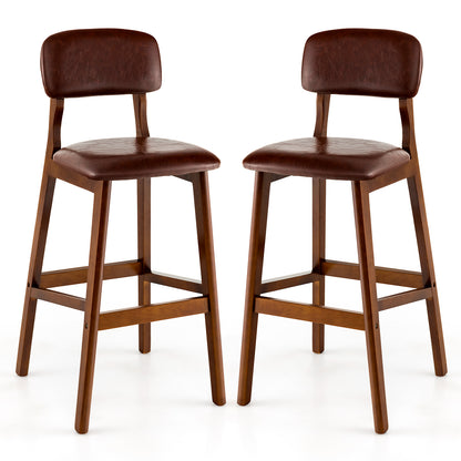Set of 2 Counter Height PU Leather Bar Stools with Solid Wood Legs, 29 Inch