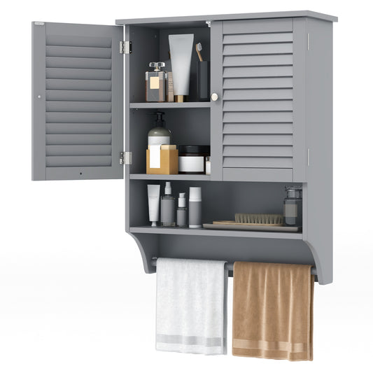 Wall-Mounted Bathroom Medicine Cabinet with 2 Doors, Adjustable Shelf & Towel Bar