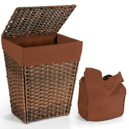 Sturdy Handwoven Laundry Hamper with Removable Liner, Flip Lid, and Non-Slip Design