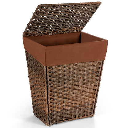 Sturdy Handwoven Laundry Hamper with Removable Liner, Flip Lid, and Non-Slip Design