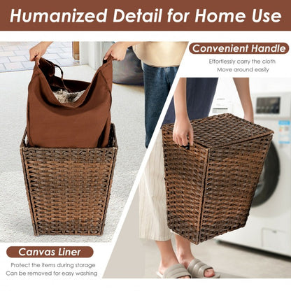 Sturdy Handwoven Laundry Hamper with Removable Liner, Flip Lid, and Non-Slip Design