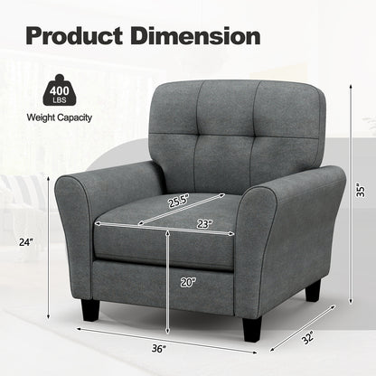 Comfortable Linen Upholstered Armchair with Rubber Wood Legs, Grey