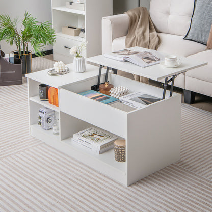 Lift-Top Modern Coffee Table with Hidden Storage, Shelves and Cabinet