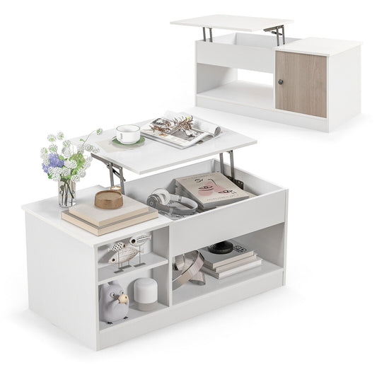 Lift-Top Modern Coffee Table with Hidden Storage, Shelves and Cabinet