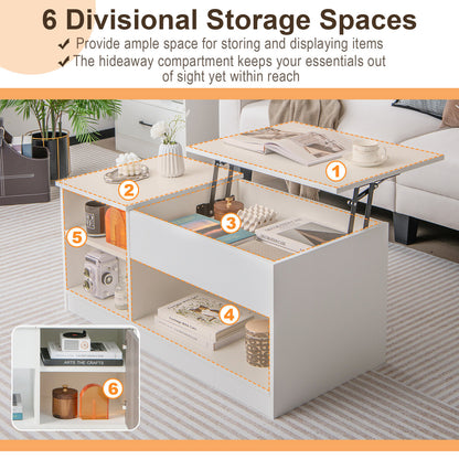 Lift-Top Modern Coffee Table with Hidden Storage, Shelves and Cabinet