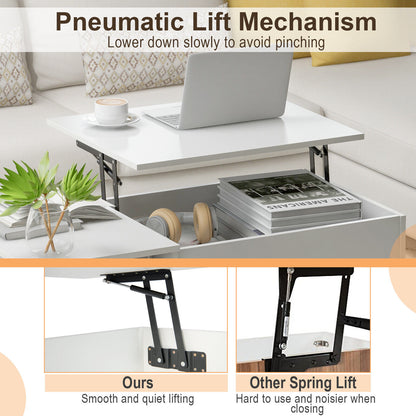 Lift-Top Modern Coffee Table with Hidden Storage, Shelves and Cabinet