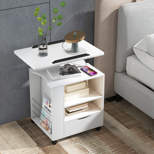 Modern Nightstand with 360 Swivel Tray, USB and Type-C Charging, and Motion Sensor LED Lights