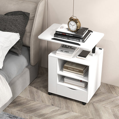 Modern Nightstand with 360 Swivel Tray, USB and Type-C Charging, and Motion Sensor LED Lights