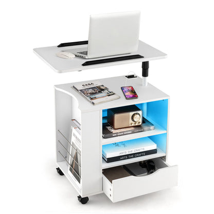 Modern Nightstand with 360 Swivel Tray, USB and Type-C Charging, and Motion Sensor LED Lights