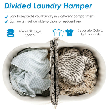 Handwoven Rattan Laundry Hamper with Removable Liner Bags & Dual Compartments