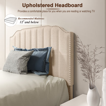 Premium Upholstered Bed Frame with Rivet Headboard - Twin Size