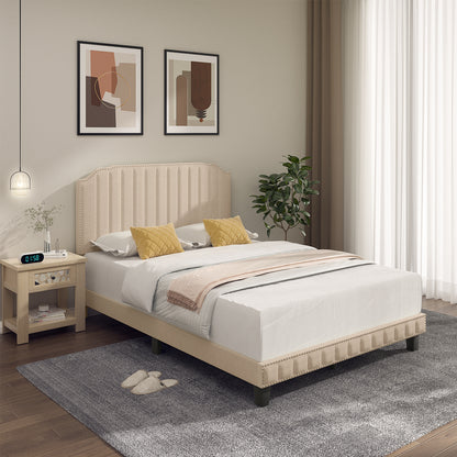 Premium Upholstered Bed Frame with Rivet Headboard - Full Size