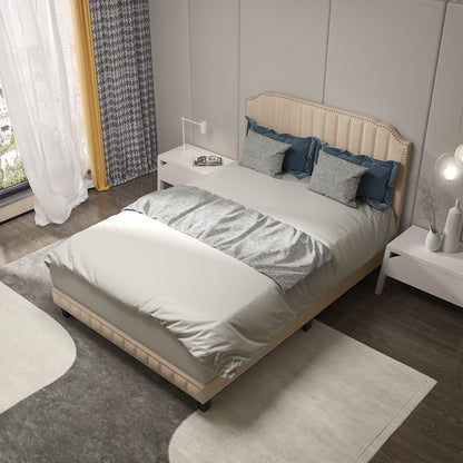 Premium Upholstered Bed Frame with Rivet Headboard - Full Size