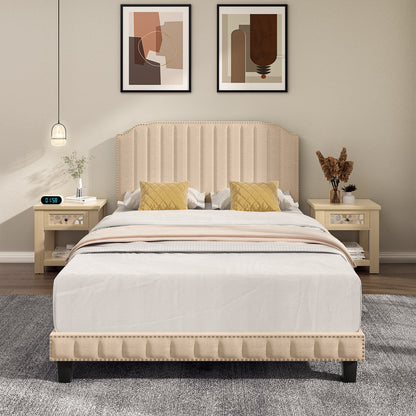 Premium Upholstered Bed Frame with Rivet Headboard - Full Size