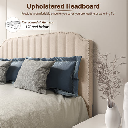 Premium Upholstered Bed Frame with Rivet Headboard - Full Size