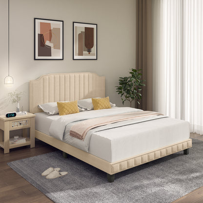 Premium Upholstered Bed Frame with Rivet Headboard - Queen Size