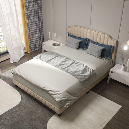 Premium Upholstered Bed Frame with Rivet Headboard - Queen Size