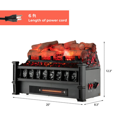 20" Electric Fireplace Heater with Realistic Birchwood & Pinewood Ember Bed