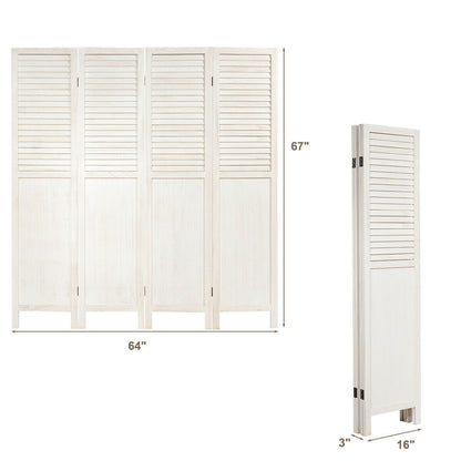 5.6 Ft Tall 4 Panel Folding Privacy Divider - White