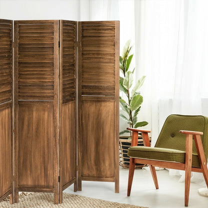 5.6 Ft Tall 4 Panel Folding Privacy Divider - Brown