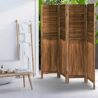 5.6 Ft Tall 4 Panel Folding Privacy Divider - Brown