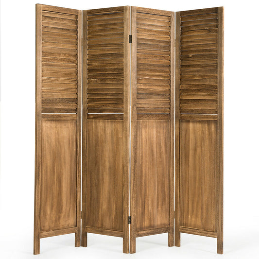 5.6 Ft Tall 4 Panel Folding Privacy Divider - Brown