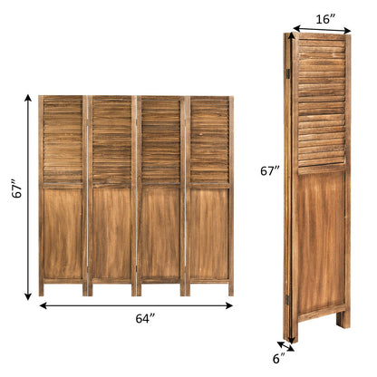 5.6 Ft Tall 4 Panel Folding Privacy Divider - Brown