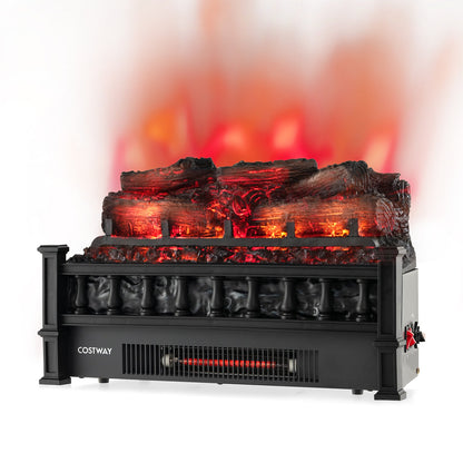 20" Electric Fireplace Heater with Realistic Birchwood & Pinewood Ember Bed