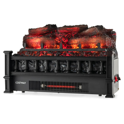 20" Electric Fireplace Heater with Realistic Birchwood & Pinewood Ember Bed
