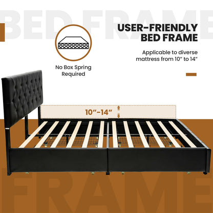 Luxury PU Leather Upholstered Platform Bed with 4 Storage Drawers - Full Size