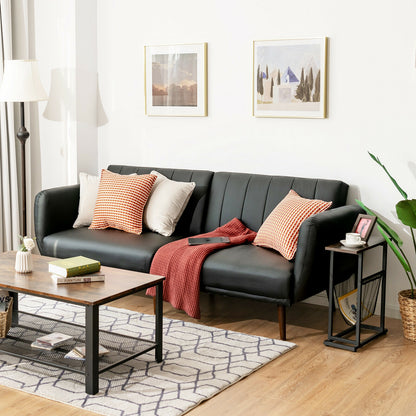 3 Seater Convertible Sofa Bed with Split Adjustable Backrest and PU Upholstery, Black
