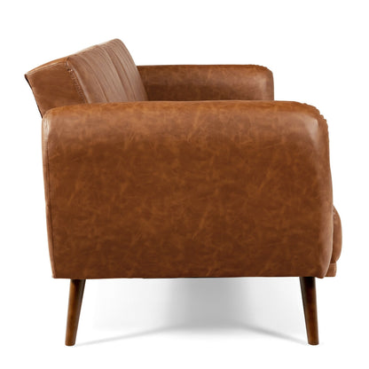 3 Seater Convertible Sofa Bed with Split Adjustable Backrest and PU Upholstery, Brown