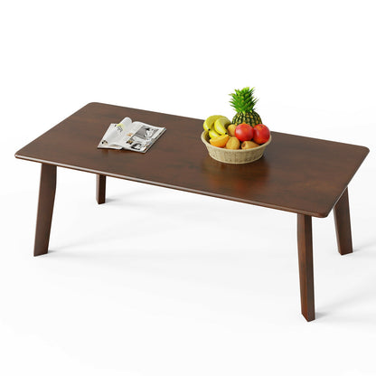 Modern Rectangular Wooden Coffee Table with Rubber Wood Legs and Open Storage