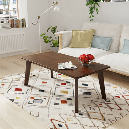 Modern Rectangular Wooden Coffee Table with Rubber Wood Legs and Open Storage