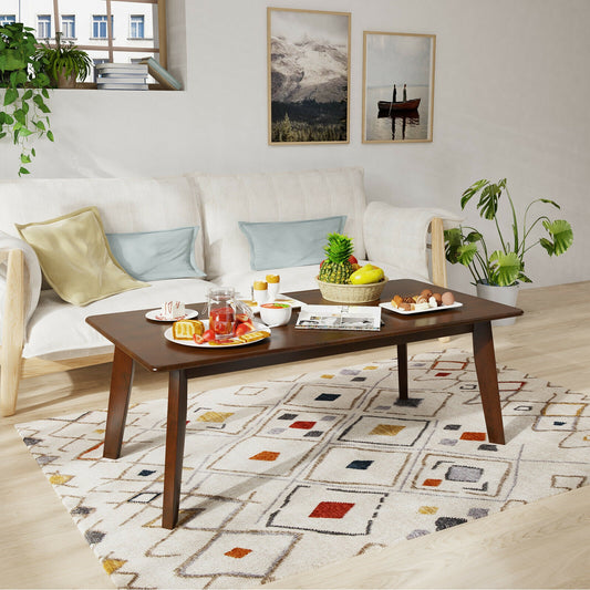 Modern Rectangular Wooden Coffee Table with Rubber Wood Legs and Open Storage