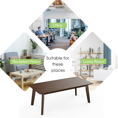 Modern Rectangular Wooden Coffee Table with Rubber Wood Legs and Open Storage